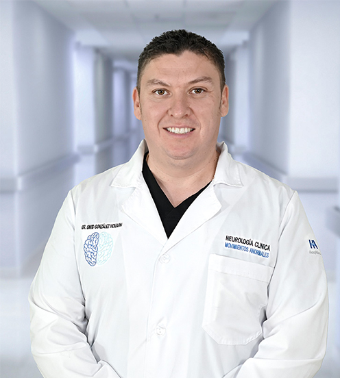 Es la foto de perfil de un neurólogo en Ciudad Juárez de Hospital Angeles Ciudad Juárez. Tiene una camisa blanca con franjas azules a los costados.