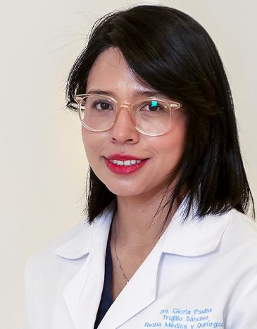 Es la foto de perfil de una oftalmóloga en León de Hospital Angeles León. Utiliza una bata blanca, tiene lentes con marco transparente. Su cabello es oscuro y llega a los hombros.